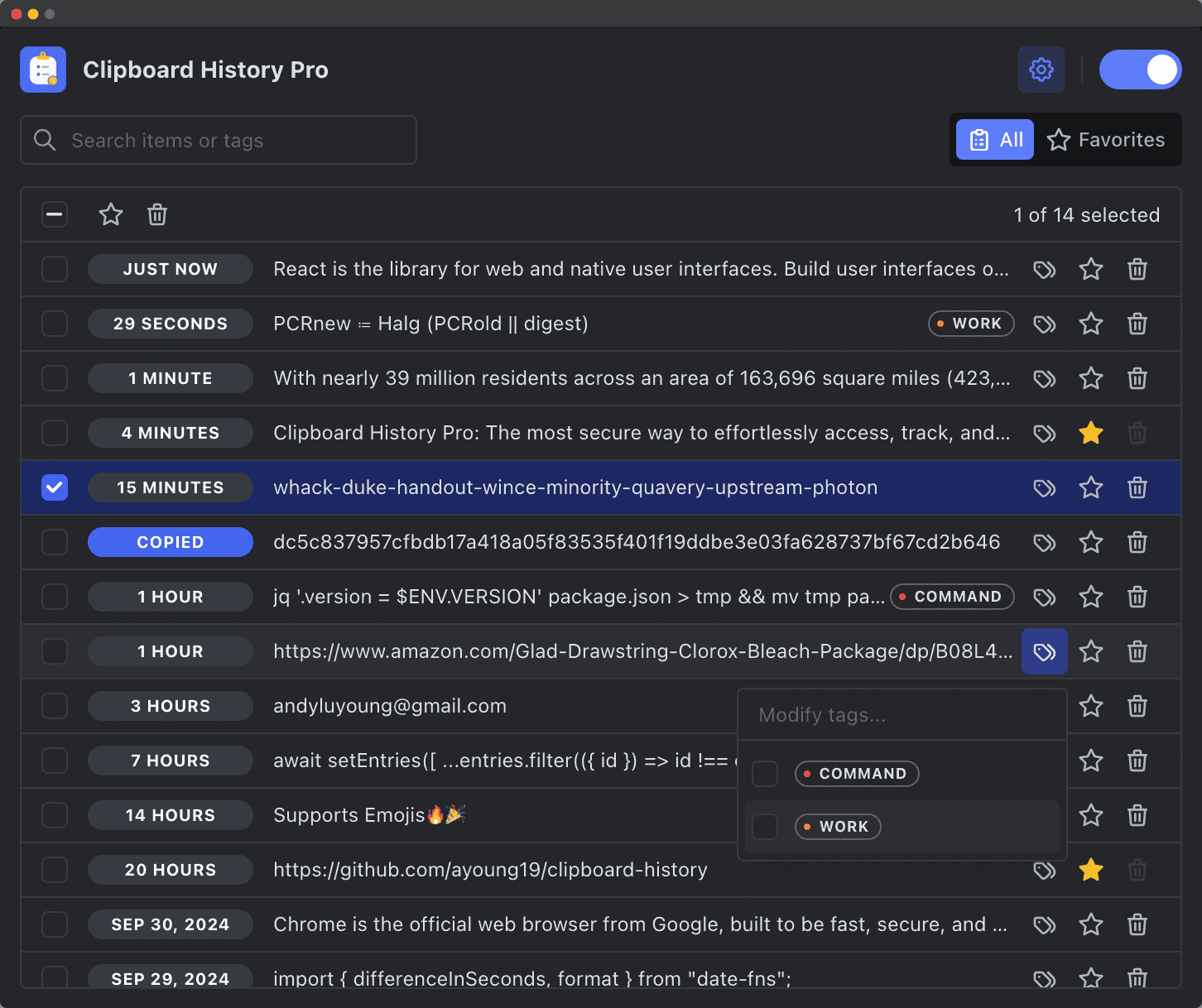 Clipboard History Pro Dark Mode Screenshot