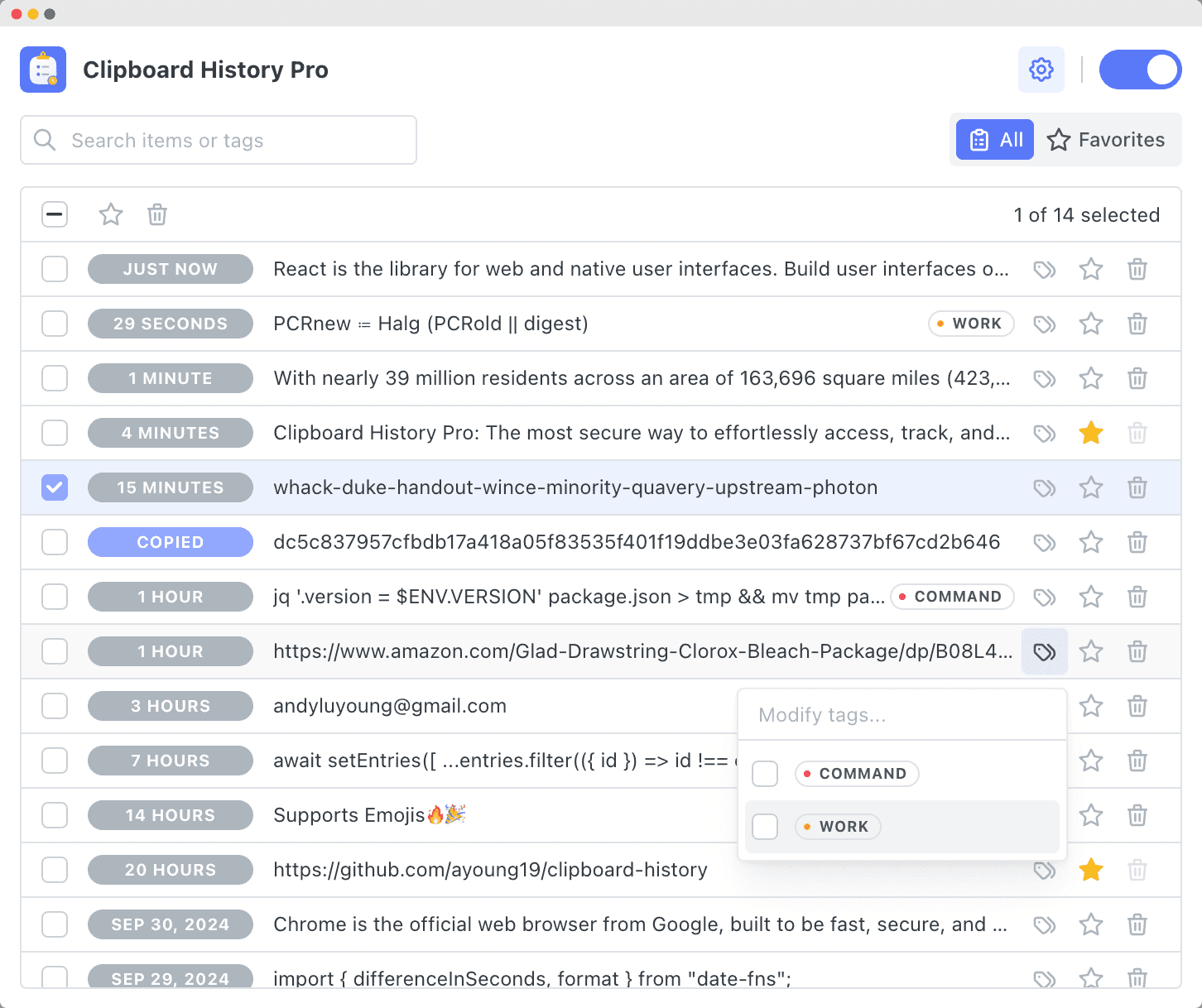 Clipboard History Pro Light Mode Screenshot